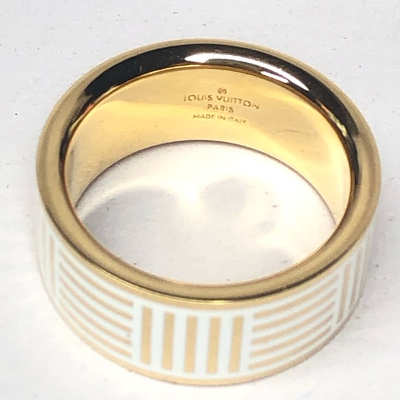 M LOUIS VUITTON LV Damier Berg White Gold Plated Ring Size 9-1/4 (M, 20) NWOT - Picture 4 of 14